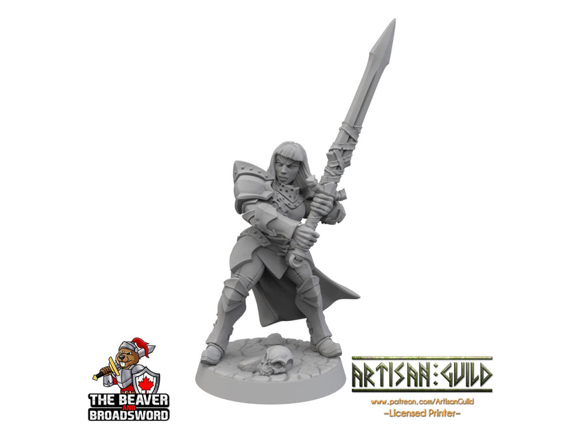 Female Human Fighter dnd Mini with Greatsword dnd mini - Artisan Guild | Barbarian | Knight | Cleric | Paladin, Pathfinder, TTRPG, Wargaming