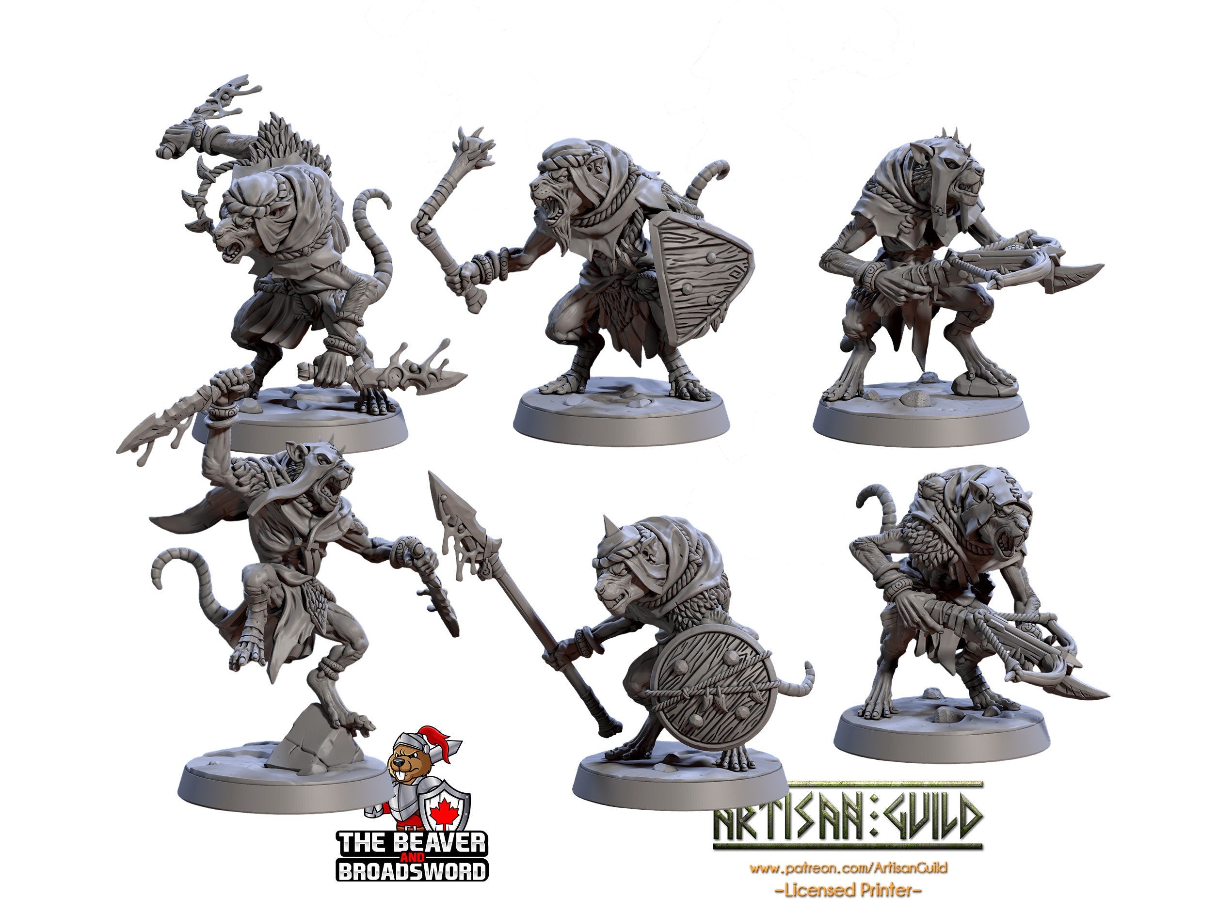 Sandfang Ratkins  28/32mm mini set - Artisan Guild | Animal | Rat | Mouse | Fighter | Ratfolk | Barbarian | Pathfinder | Wargaming | Rogue