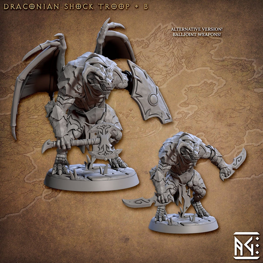 Draconic Shock Troops mini set- Artisan Guild | Dragon | Dragonkin | Dragonborn | Fighter | Barbarian | Ranger | Pathfinder | Wargaming 32mm