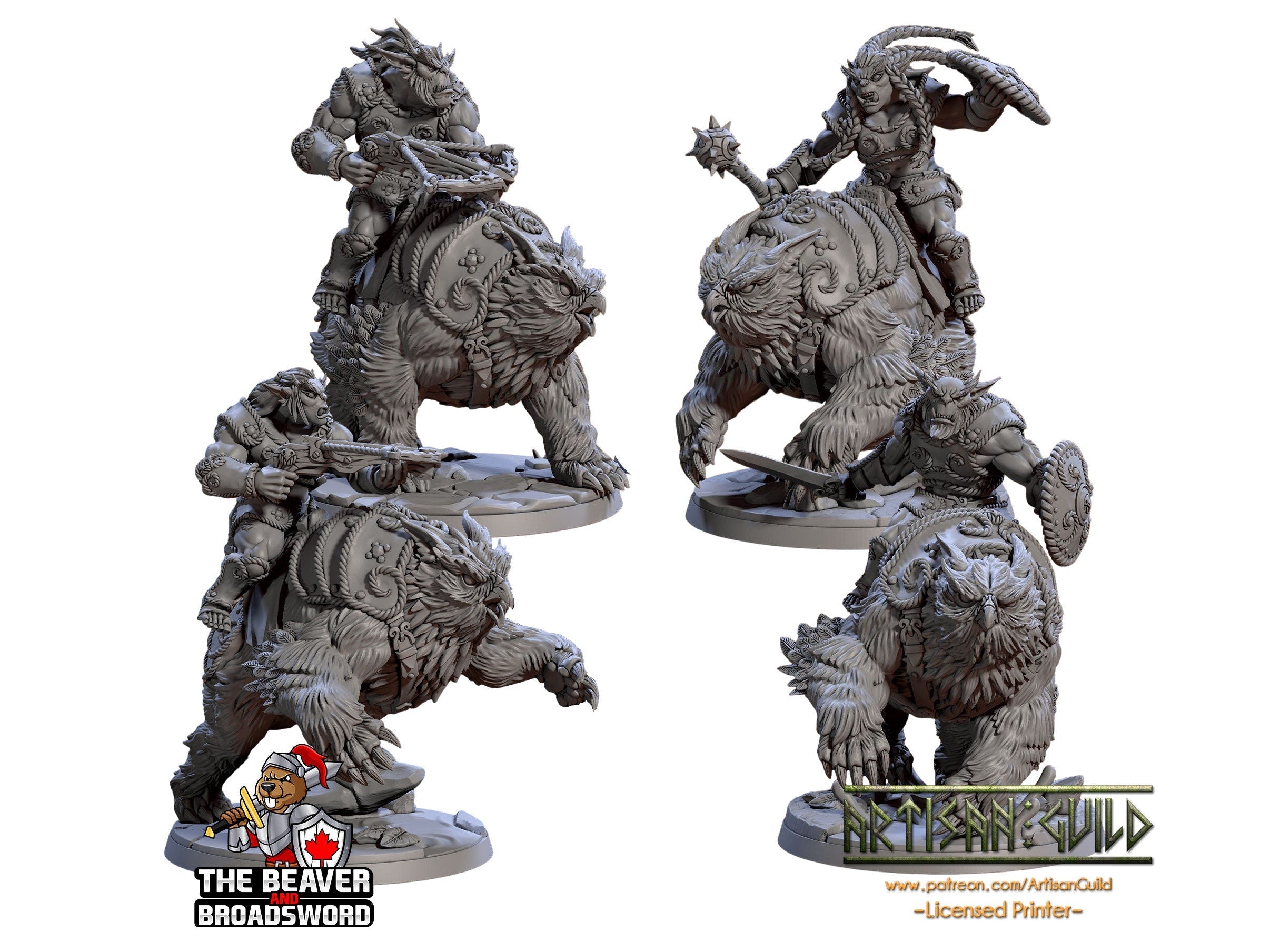 Greatgoblin Owlbear Cavalry Mini Set - Artisan Guild, DnD | Male | Fighter, Animal, Hobgoblin, Pathfinder | Orc | Wargaming | Goblin | Mount