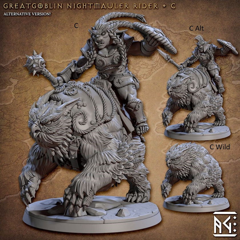 Greatgoblin Owlbear Cavalry Mini Set - Artisan Guild, DnD | Male | Fighter, Animal, Hobgoblin, Pathfinder | Orc | Wargaming | Goblin | Mount