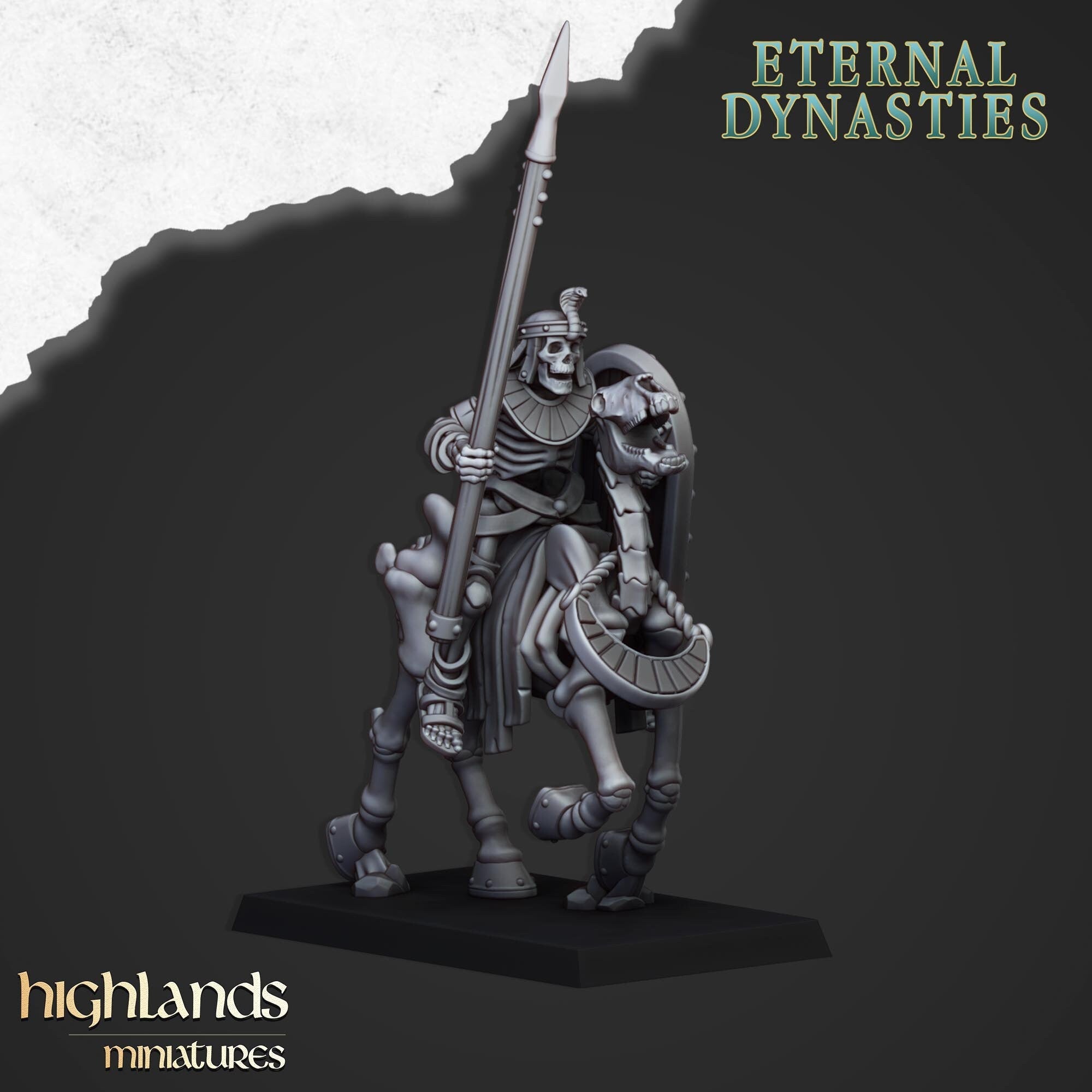 Ancient Skeletal Cavalry with Spears - Highlands Miniatures | Undead | Skeleton | Lich | Horse | Desert | Fantasy | Pathfinder | Wargaming