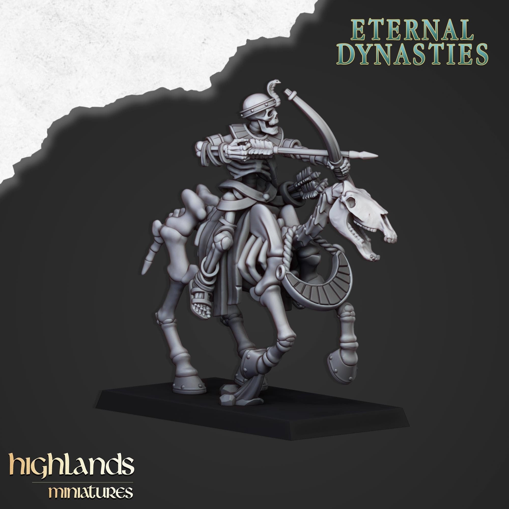 Ancient Skeletal Cavalry with Bows - Highlands Miniatures | Undead | Skeleton | Lich | Horse | Desert | Fantasy | Pathfinder | Wargaming