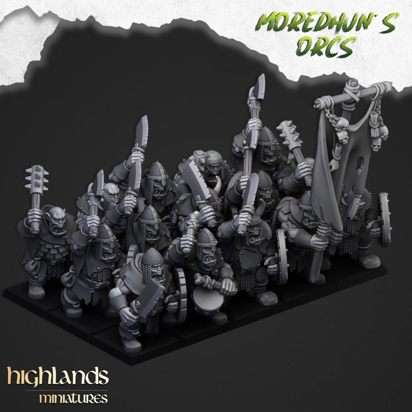 Orc Warriors with Hand Weapons - Highlands Miniatures | Goblin | Black Orc | Ork | Orcs | Warrior | Fantasy | Pathfinder | Wargaming | Squad