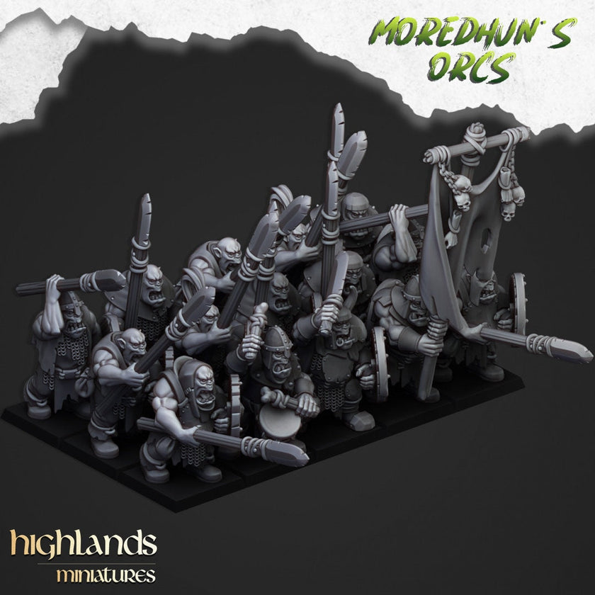Orc Warriors with Spears - Highlands Miniatures | Goblin | Black Orc | Ork | Orcs | Warrior | Fantasy | Pathfinder | Wargaming | Squad