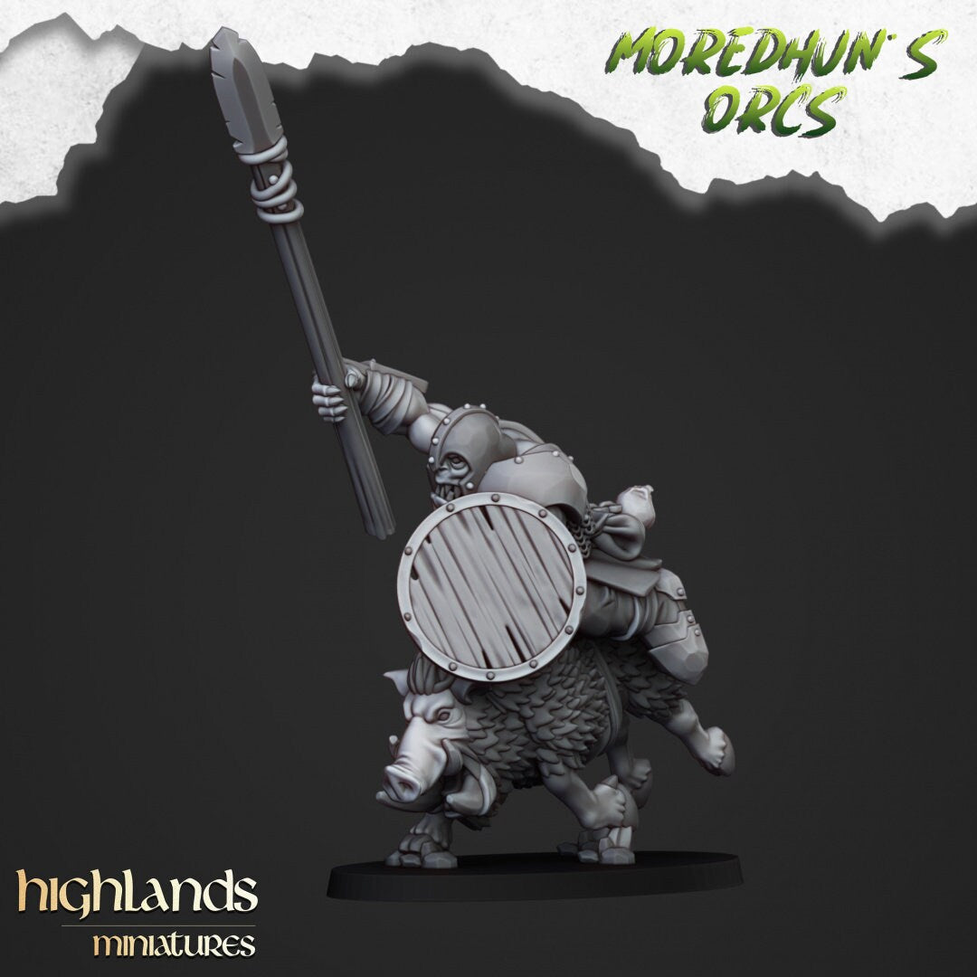 Mounted Orcs with spears - Highlands Miniatures | Boar | Black Orc | Ork | Orcs | Warrior | Fantasy | Pathfinder | Wargaming | Cavalry