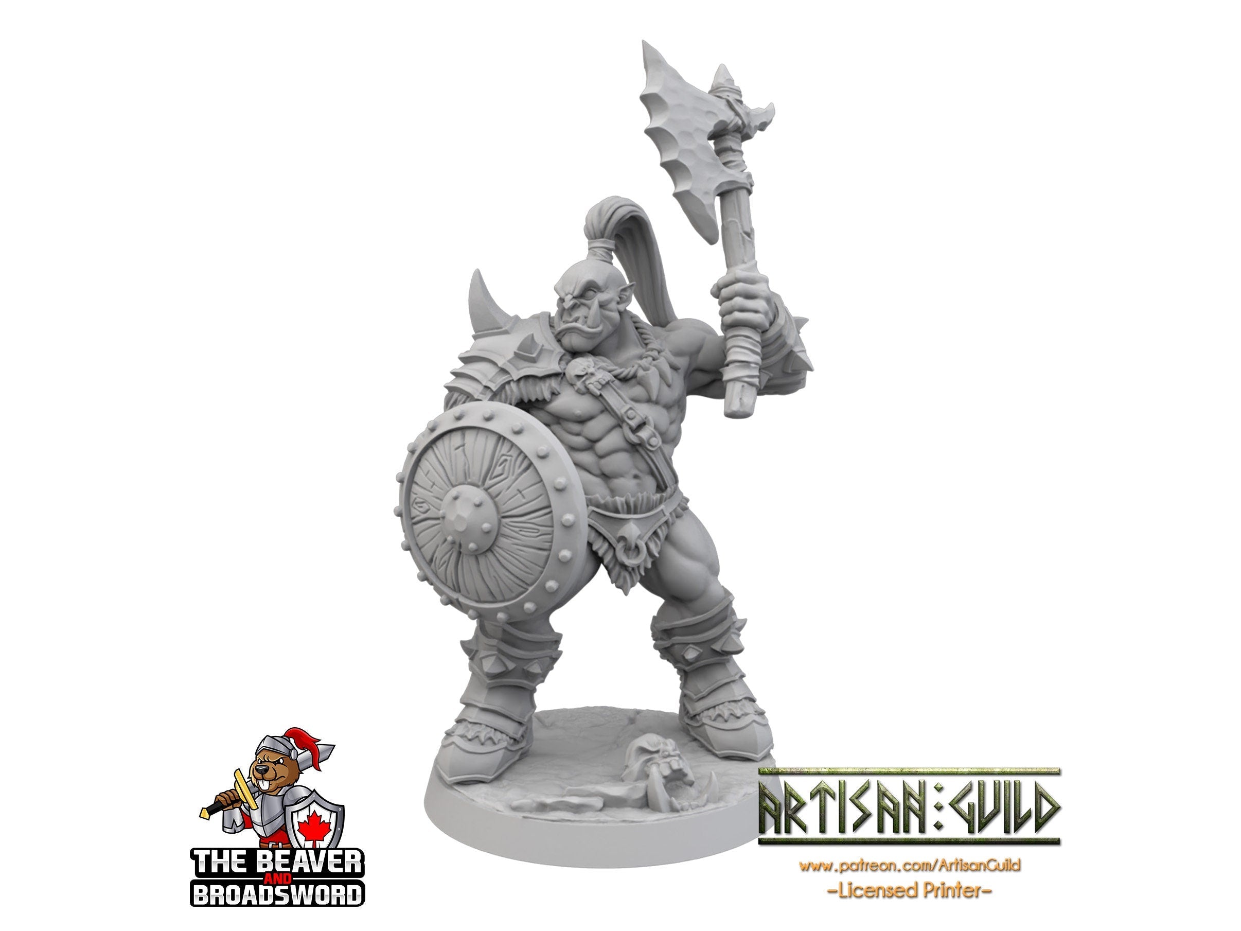 Axe and Shield Orc Barbarian dnd mini - Artisan Guild | Barbarian | Warrior | Fighter | Goblinoid, Pathfinder, TTRPG, Wargaming, Monster