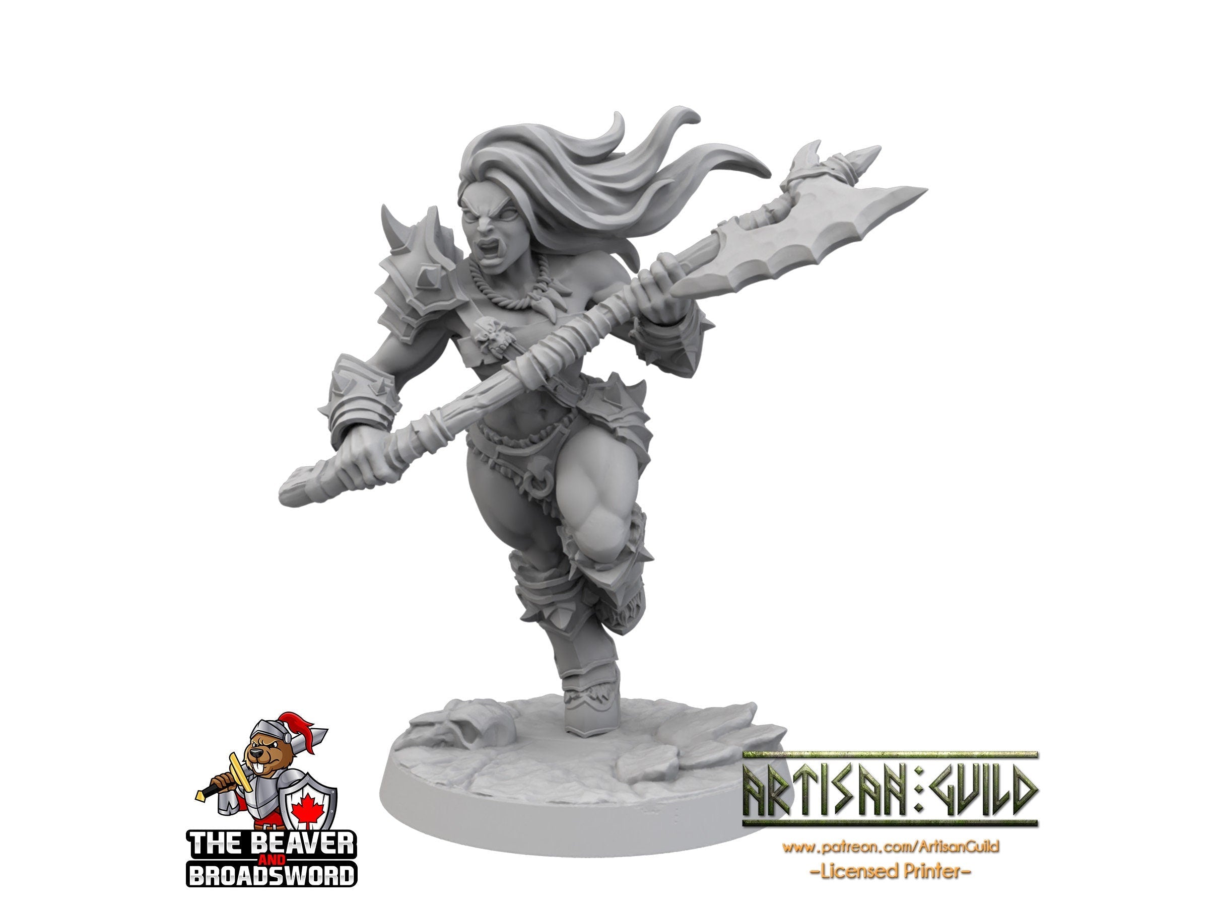 Female Orc Barbarian dnd mini with big axe - Artisan Guild | Barbarian | Warrior | Fighter | Goblinoid, Pathfinder, TTRPG, Wargaming Monster