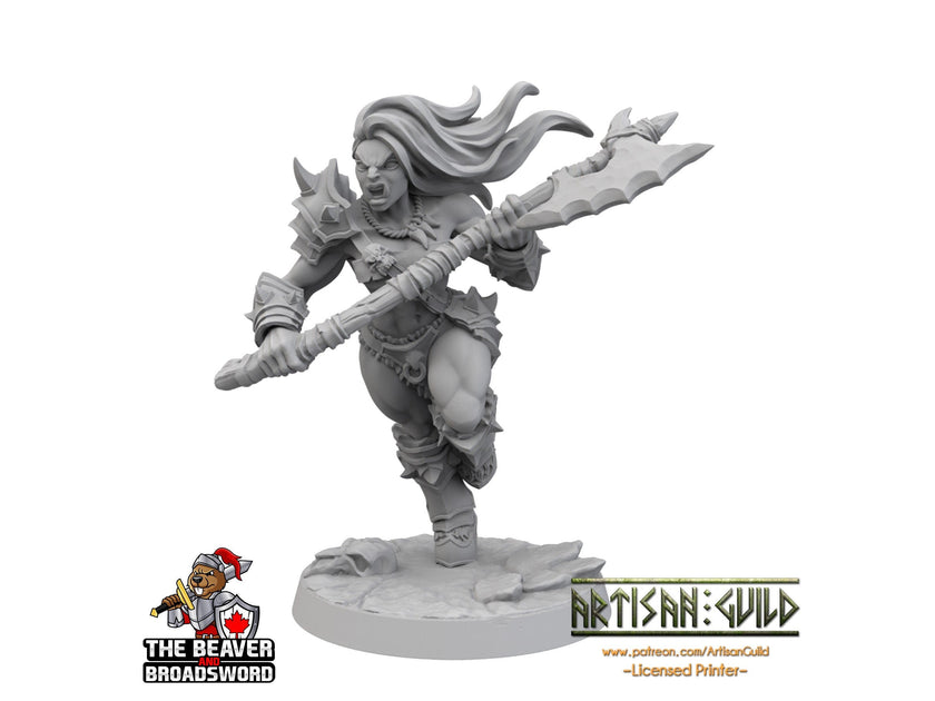 Female Orc Barbarian dnd mini with big axe - Artisan Guild | Barbarian | Warrior | Fighter | Goblinoid, Pathfinder, TTRPG, Wargaming Monster