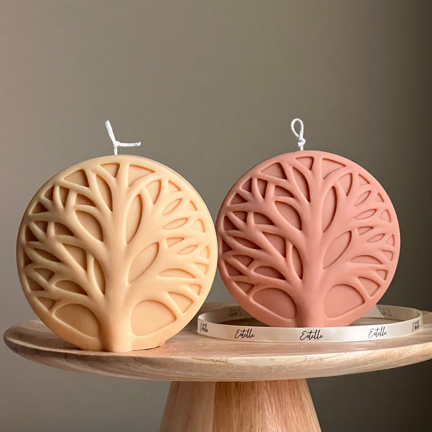 Handmade Round Tree Medallion Candle | Decorative Pillar Candle