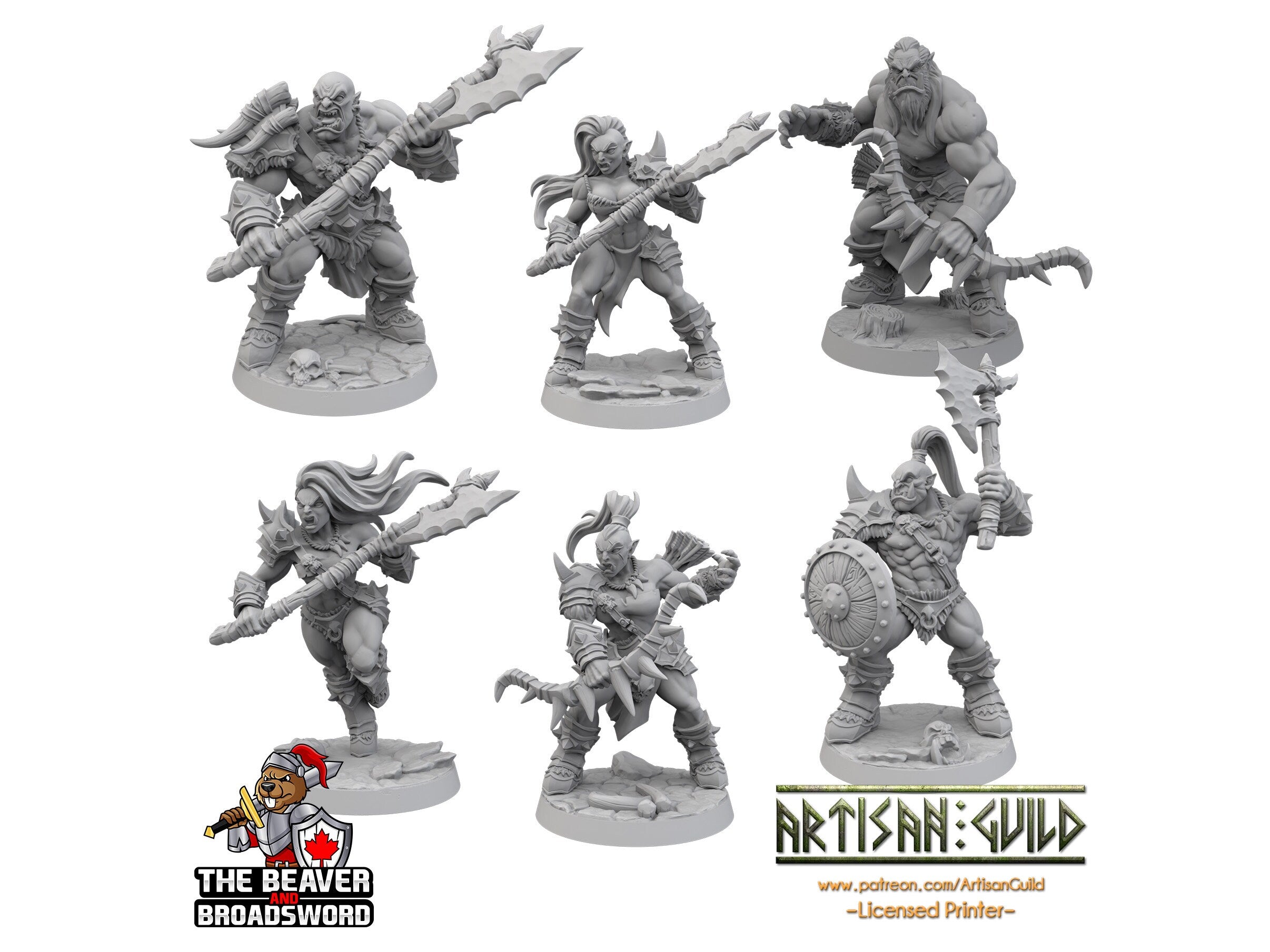 6 Orc Barbarian dnd mini set - Artisan Guild | Barbarian | Ranger| Fighter | Goblinoid, Pathfinder, TTRPG, Wargaming Monster, Pack, Bundle