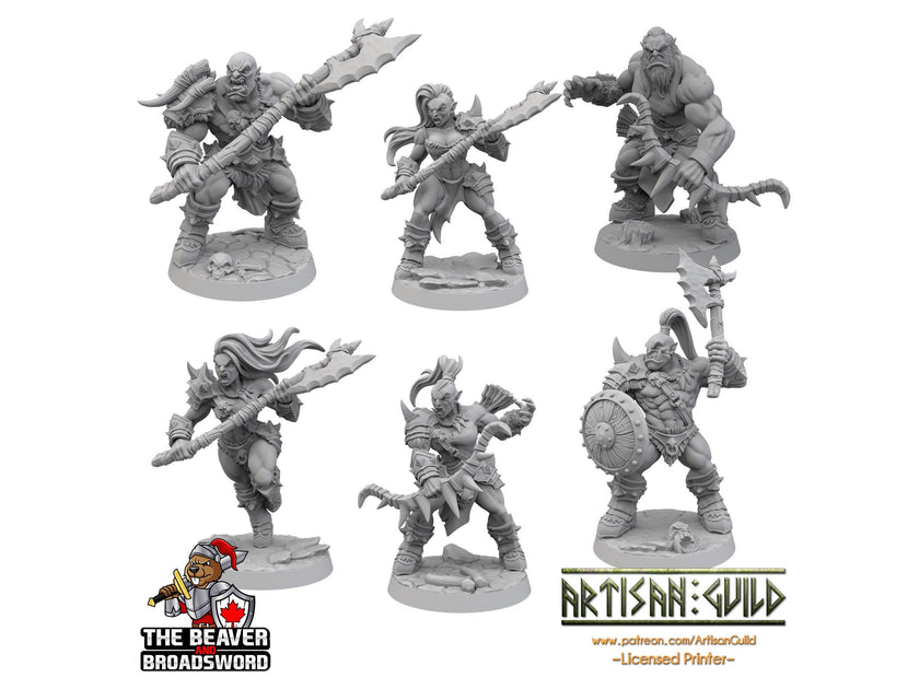 6 Orc Barbarian dnd mini set - Artisan Guild | Barbarian | Ranger| Fighter | Goblinoid, Pathfinder, TTRPG, Wargaming Monster, Pack, Bundle