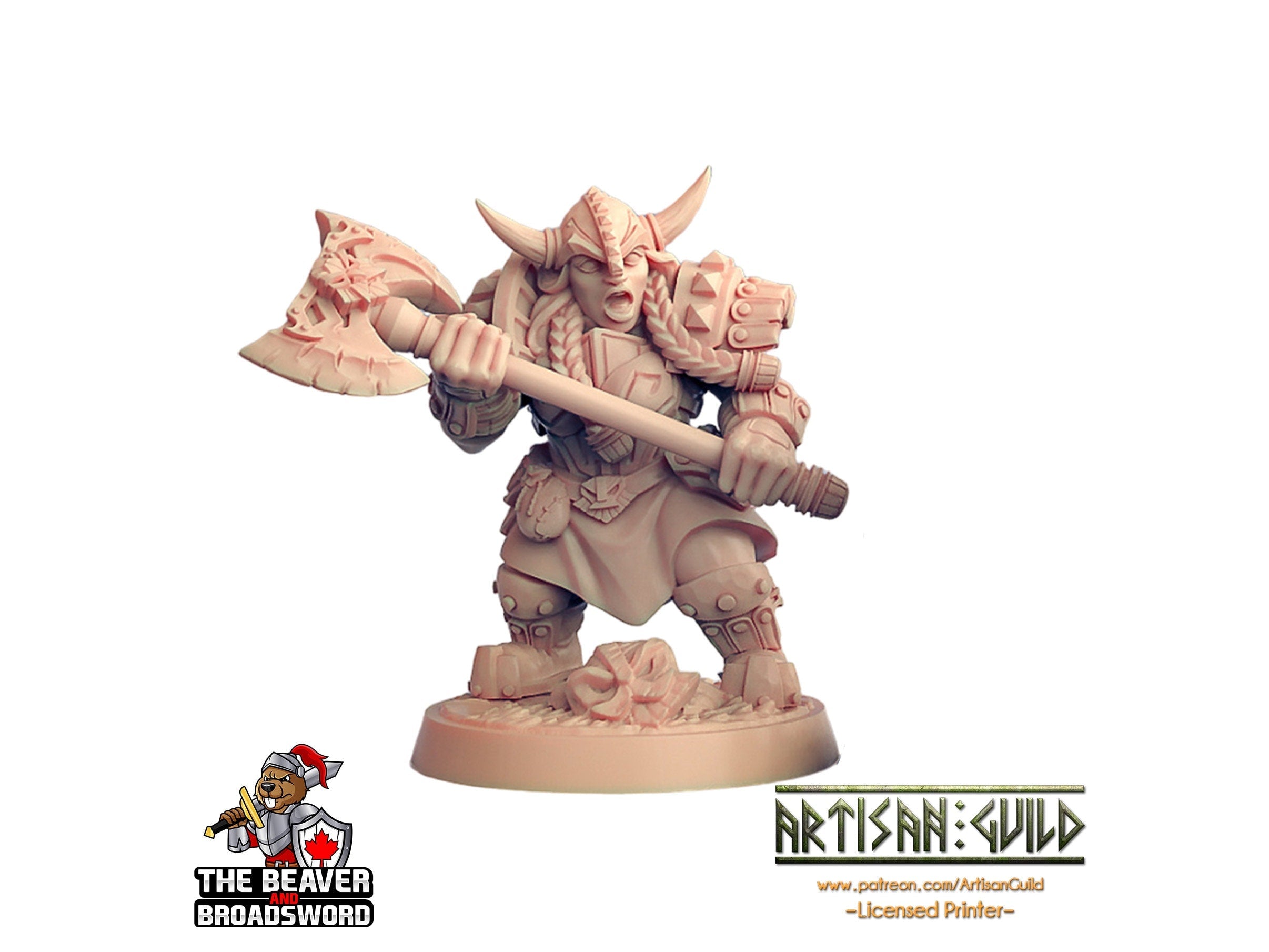Female Dwarven Defender dnd mini with Axe - Artisan Guild | Fighter | Barbarian | Dwarf | Cleric | Paladin | Pathfinder | TTRPG, Wargaming