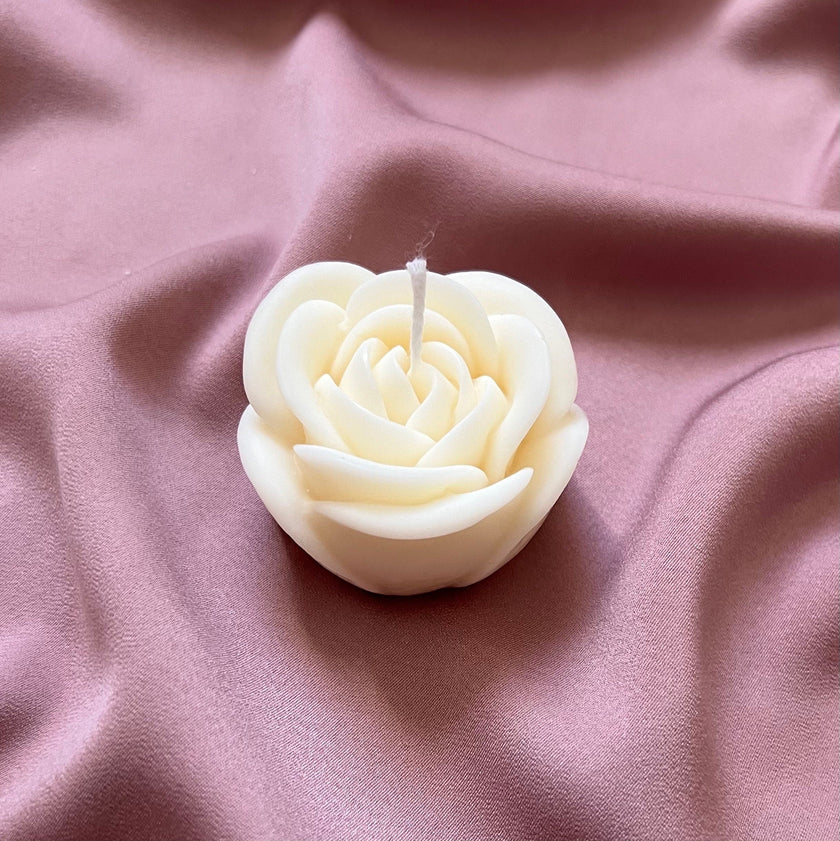 Handmade Rose Soy Candle | Decorative Unscented Pillar Candle