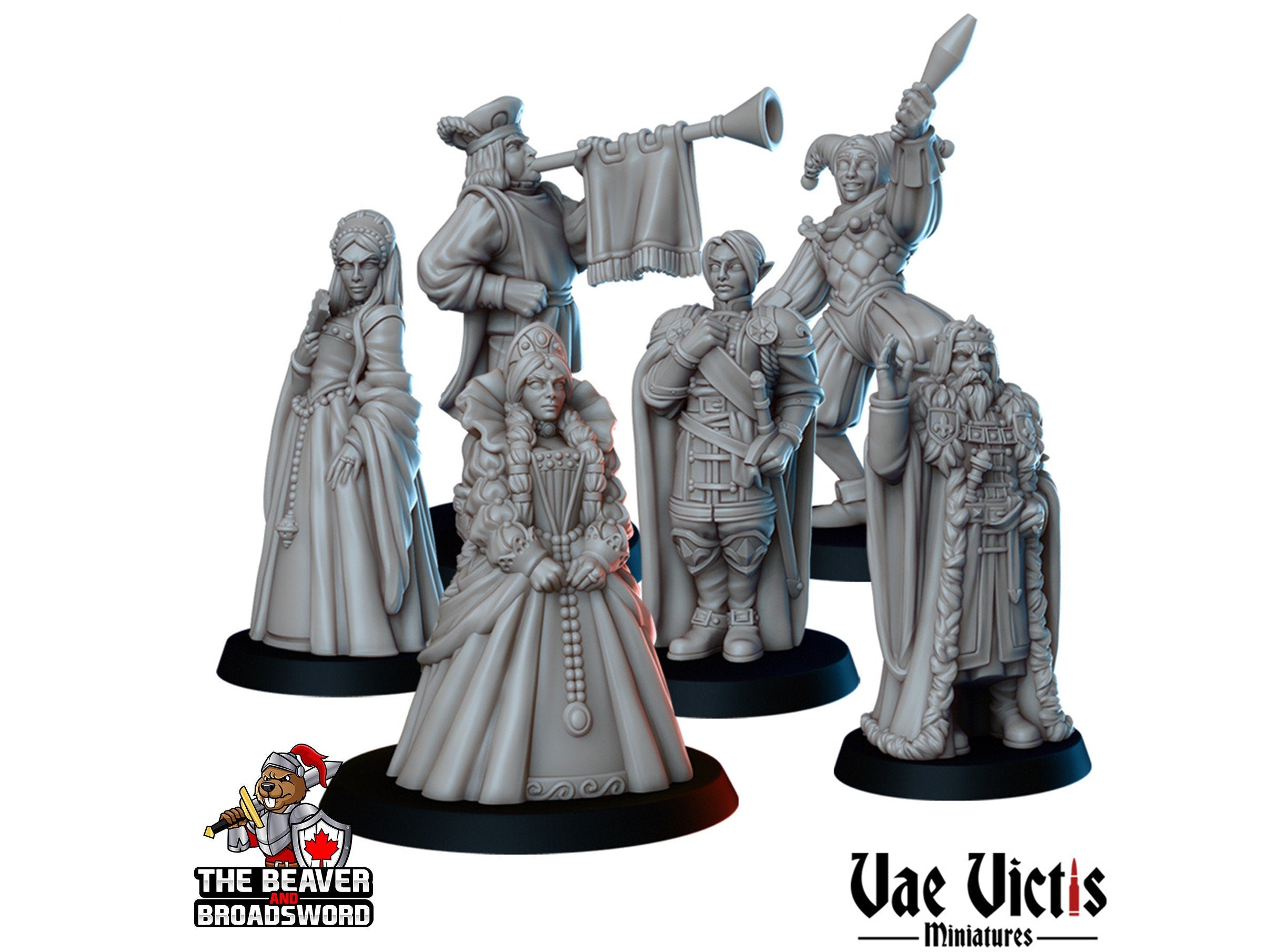 Royals Mini Set - Vae Victis | DnD | Human | King | Queen | Princess | Jester | Nobles | Villagers |  Townfolk | Wargaming | Pathfinder