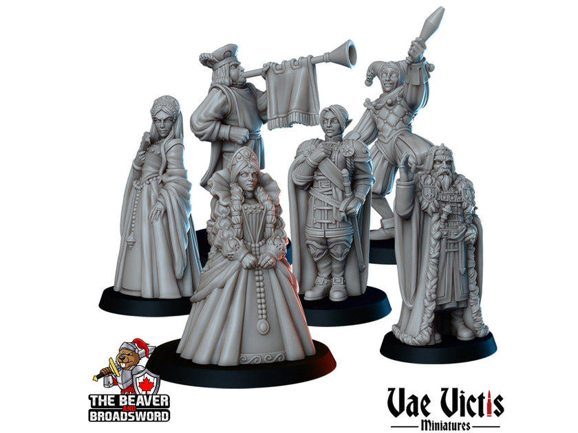 Royals Mini Set - Vae Victis | DnD | Human | King | Queen | Princess | Jester | Nobles | Villagers |  Townfolk | Wargaming | Pathfinder