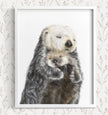 Baby Sea Otter and Mom Wall Art Print