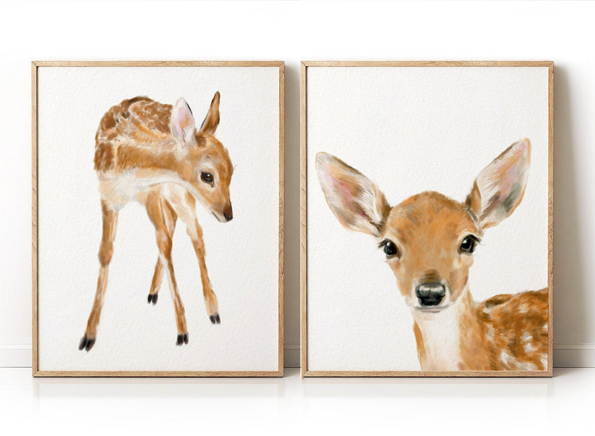 Forest Fawn Art Print - Boho Watercolor Painting for Nursery Room
