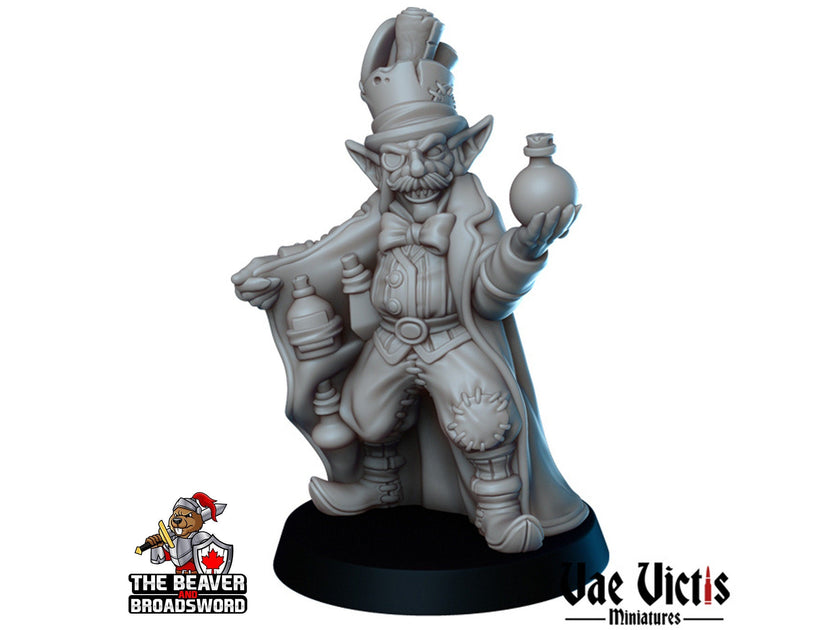 Goblin Merchant DnD mini - Vae Victis | Townsfolk | Artificer | Shopkeeper | Tinker | Gothic | City | Sorcerer | Pathfinder | Alchemist