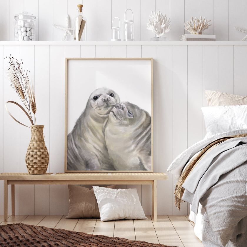 Seal with A Kiss Art Print:  Anniversary Gift for Animal Lovers
