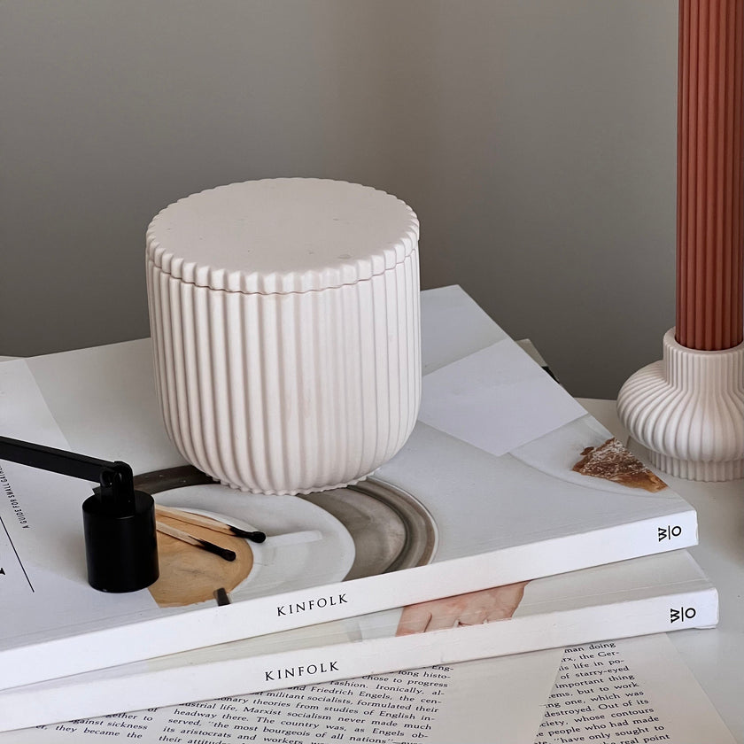 Handmade Ribbed Jar Soy Candle | Wood Wick, Jesmonite Vessel