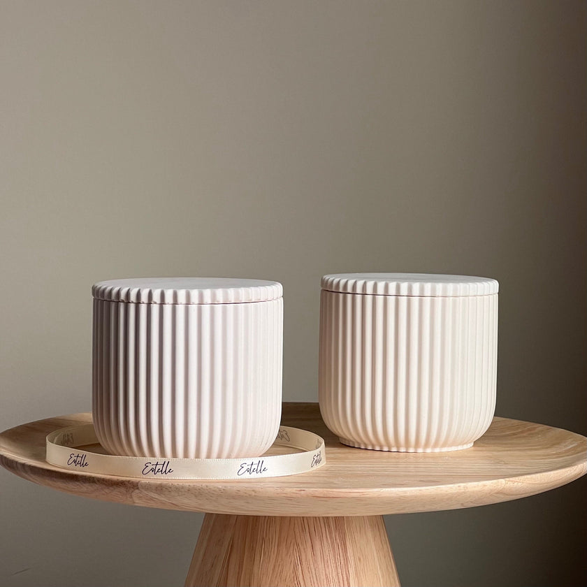 Handmade Ribbed Jar Soy Candle | Wood Wick, Jesmonite Vessel