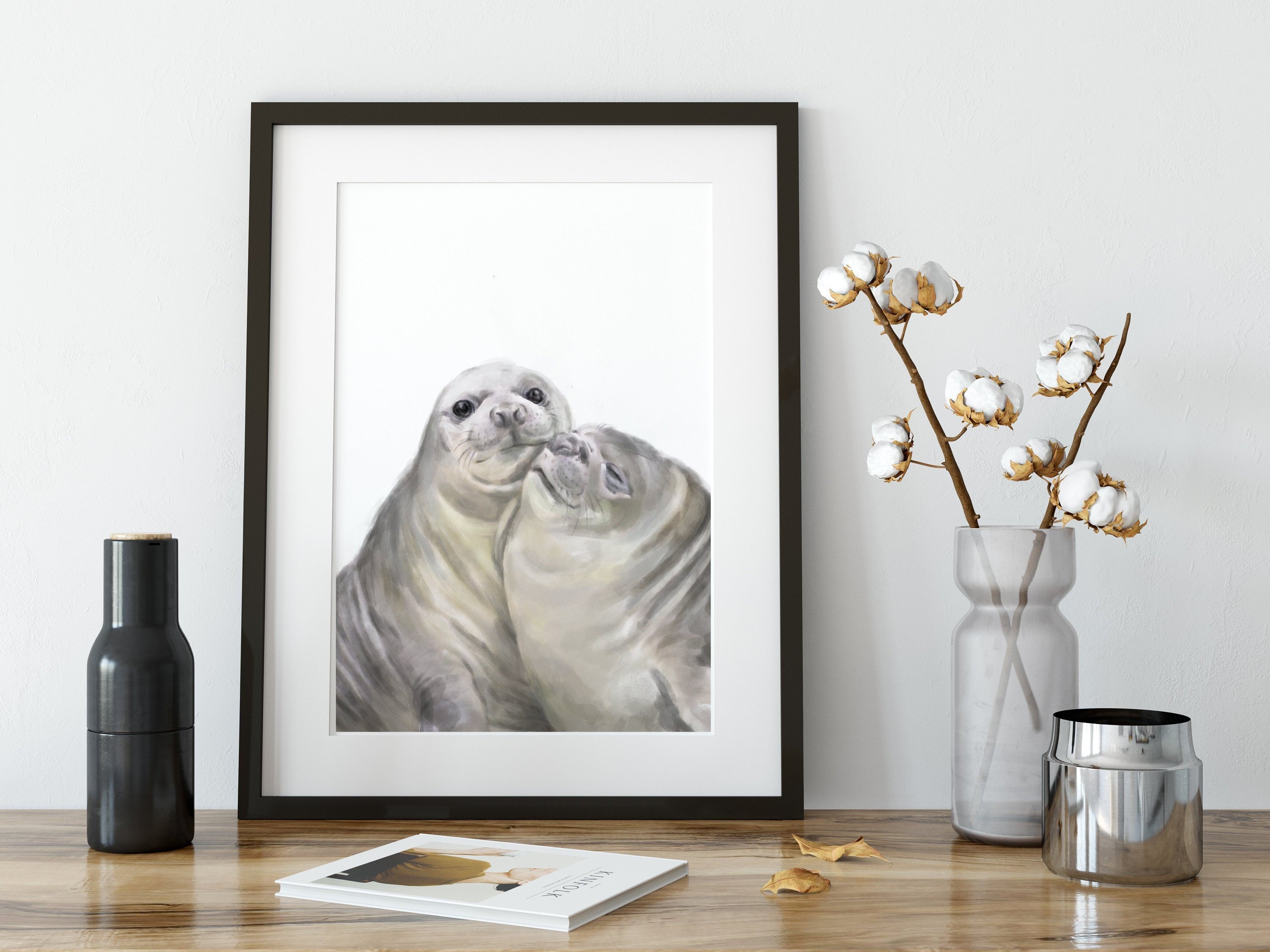Seal with A Kiss Art Print:  Anniversary Gift for Animal Lovers