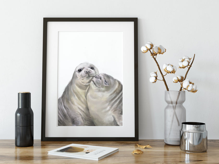 Seal with A Kiss Art Print:  Anniversary Gift for Animal Lovers