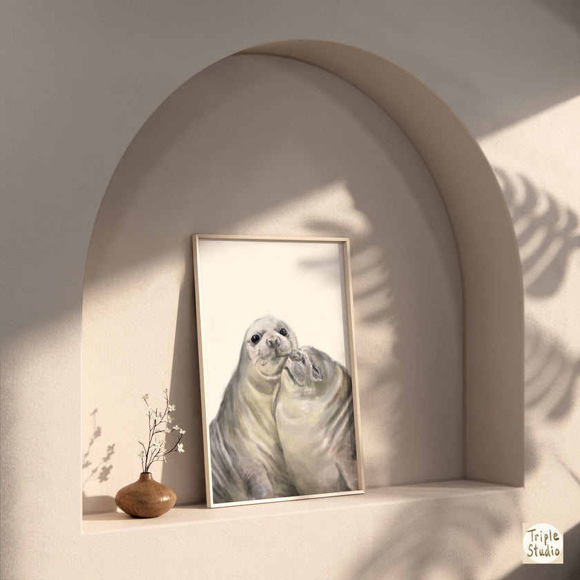 Seal with A Kiss Art Print:  Anniversary Gift for Animal Lovers