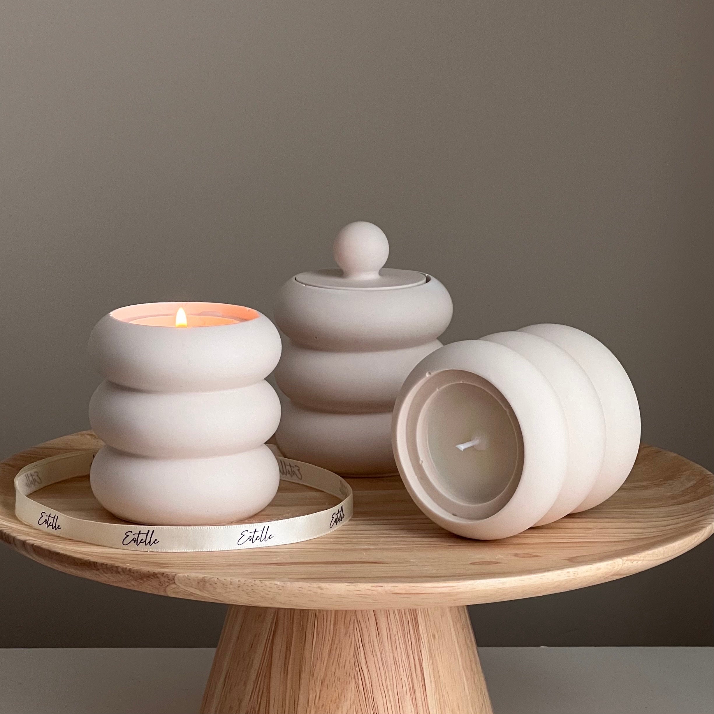 Donut Jar Soy Candle: Wood Wick, Jesmonite Vessel, Handmade