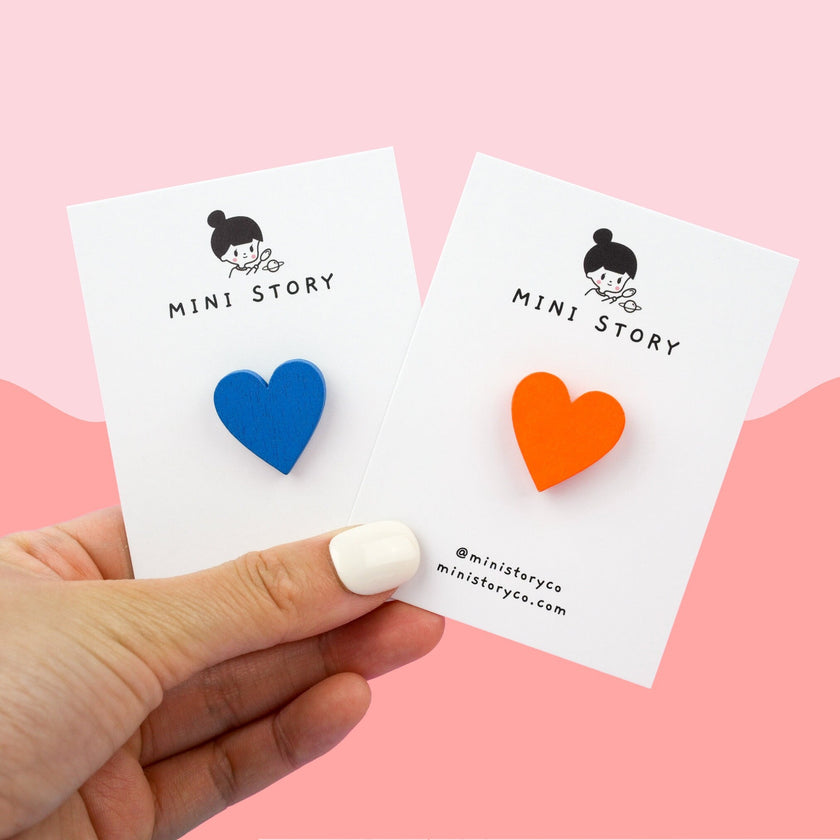 Colourful I LOVE YOU Wood Heart Pin