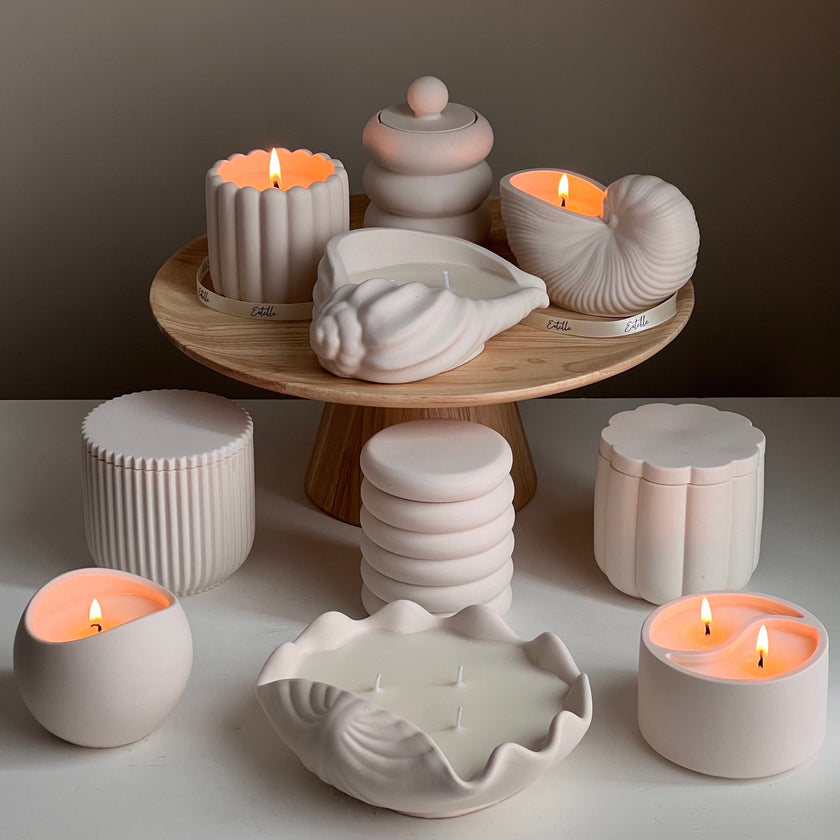 Sea Shell Soy Wax Candle in Jesmonite Vessel: Handmade Scented Candle