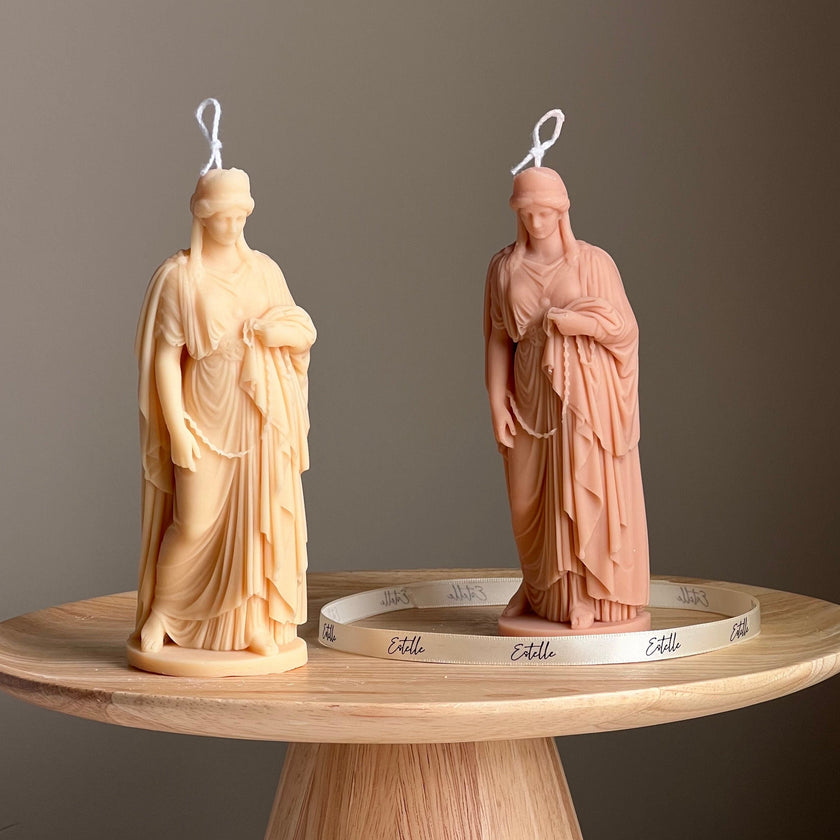 Zenobia Goddess Soy Candle: Greek Statue, Coffee Table Decor