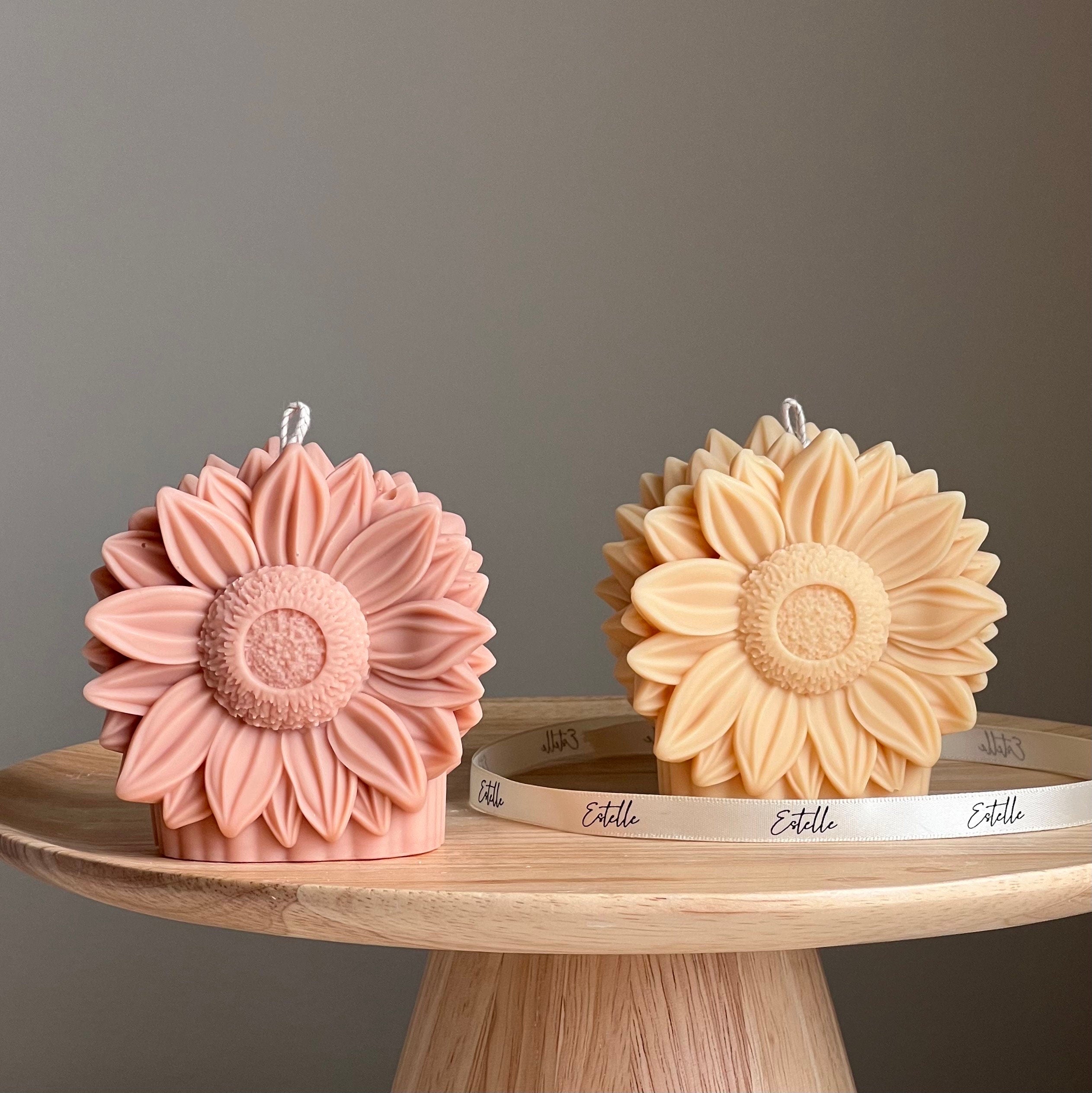 Handmade Sunflower Candle: Vegan Soy Pillar Candle, Home Decor