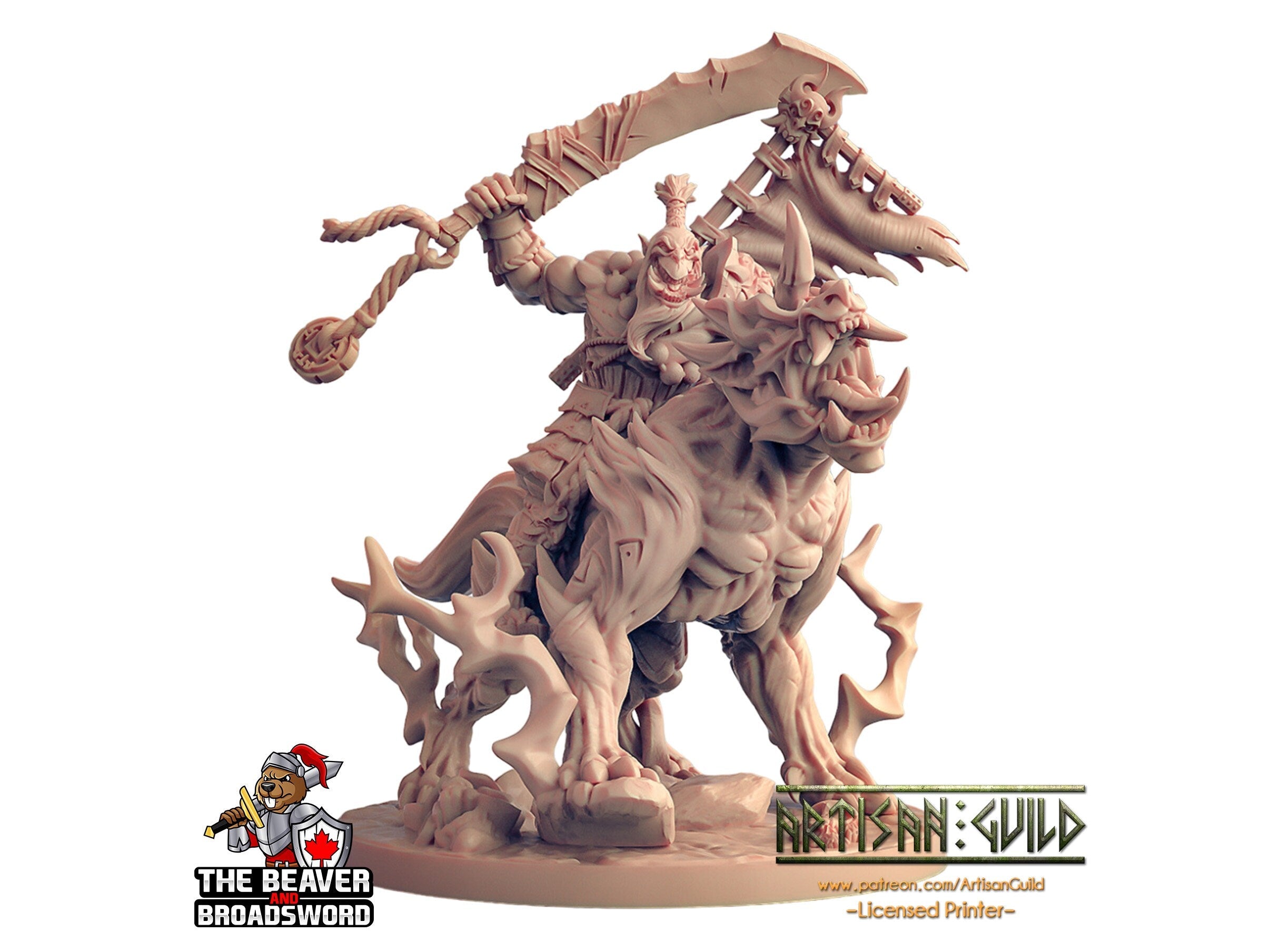 Mounted Yoshigruzu, Orc Clan Leader dnd mini - Artisan Guild | Half-Orc, Male | Barbarian | Pathfinder, Monk, Worg, Fighter, Samurai, Wolf