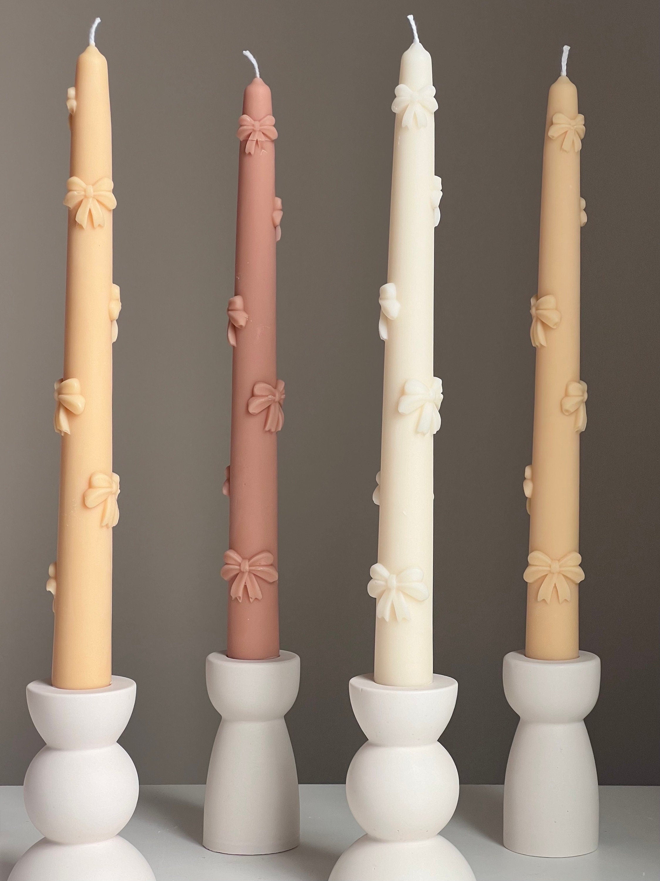 Handmade Soy Wax Taper Candle: Ribbon Decor, Dinner Centerpiece