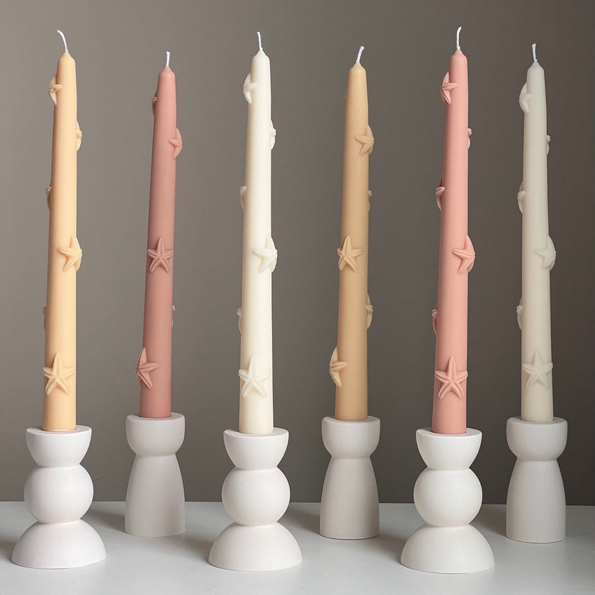 Handmade Starfish Soy Wax Taper Candle: Coastal Decor