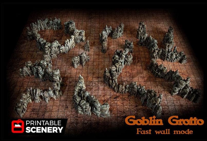 Grotto Walls - Printable Scenery | DnD | Clorehaven | Cave | Dungeon | Scene | Scatter Terrain | Wargaming | Pathfinder | 28mm 15mm 32mm