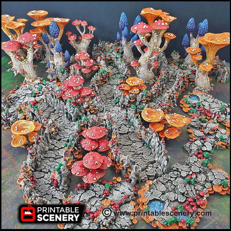 Mushroom Grotto Tunnels - Printable Scenery | DnD | Cave | Dungeon | Scene | Scatter Terrain | Wargaming | Pathfinder | 28mm 15mm 32mm