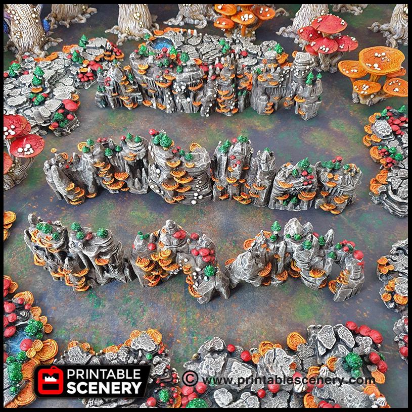 Mushroom Grotto Walls - Printable Scenery | DnD | Clorehaven | Cave | Dungeon | Scene | Scatter Terrain | Wargaming | 28mm 15mm 32mm, Goblin