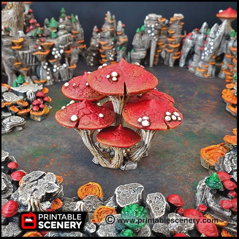 Magic Mushroom Clusters Tree Set - Printable Scenery | DnD | Cave | Swamp | Scatter Terrain | Wargaming | Goblin Grotto | 28mm 15mm 32mm