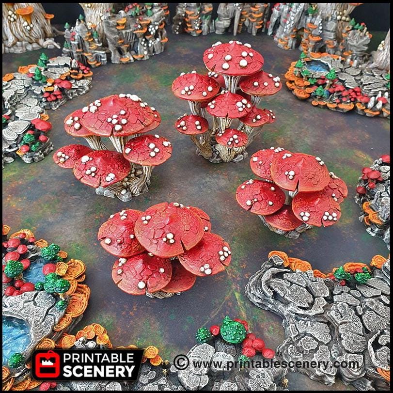 Magic Mushroom Clusters Tree Set - Printable Scenery | DnD | Cave | Swamp | Scatter Terrain | Wargaming | Goblin Grotto | 28mm 15mm 32mm