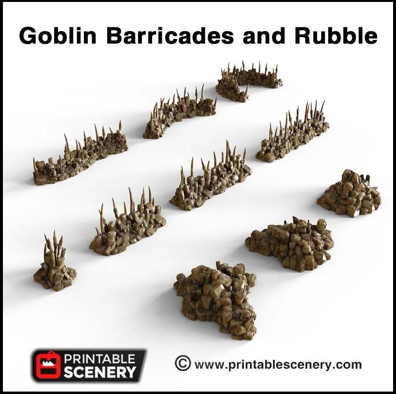 Goblin Barricades - Printable Scenery | DnD | Fort | Castle | Cover | Scatter Terrain | Wargaming | Goblin Grotto | 28mm 15mm 32mm