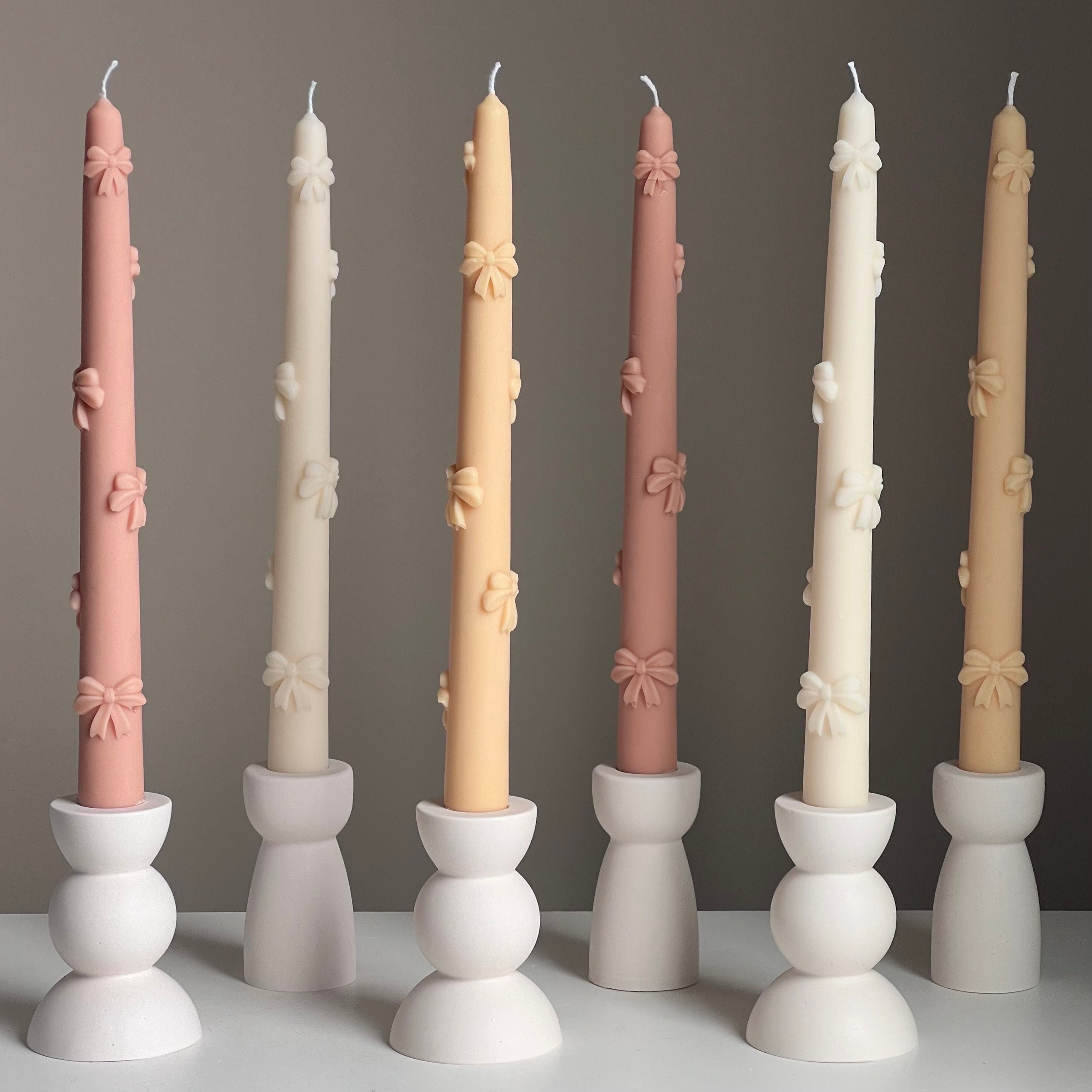 Handmade Soy Wax Taper Candle: Ribbon Decor, Dinner Centerpiece