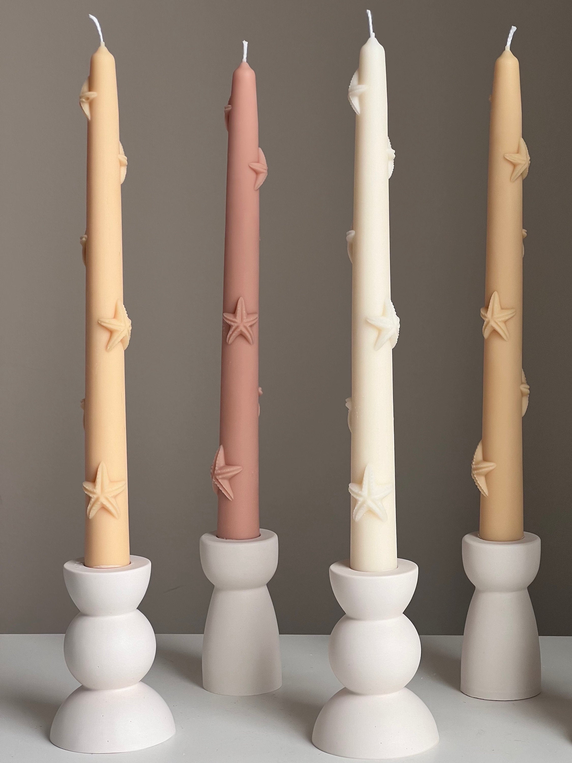 Handmade Starfish Soy Wax Taper Candle: Coastal Decor