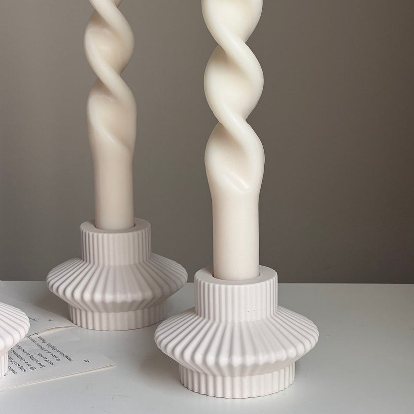 Ribbed Jesmonite Taper Candle Holder: Minimalist Table Decor