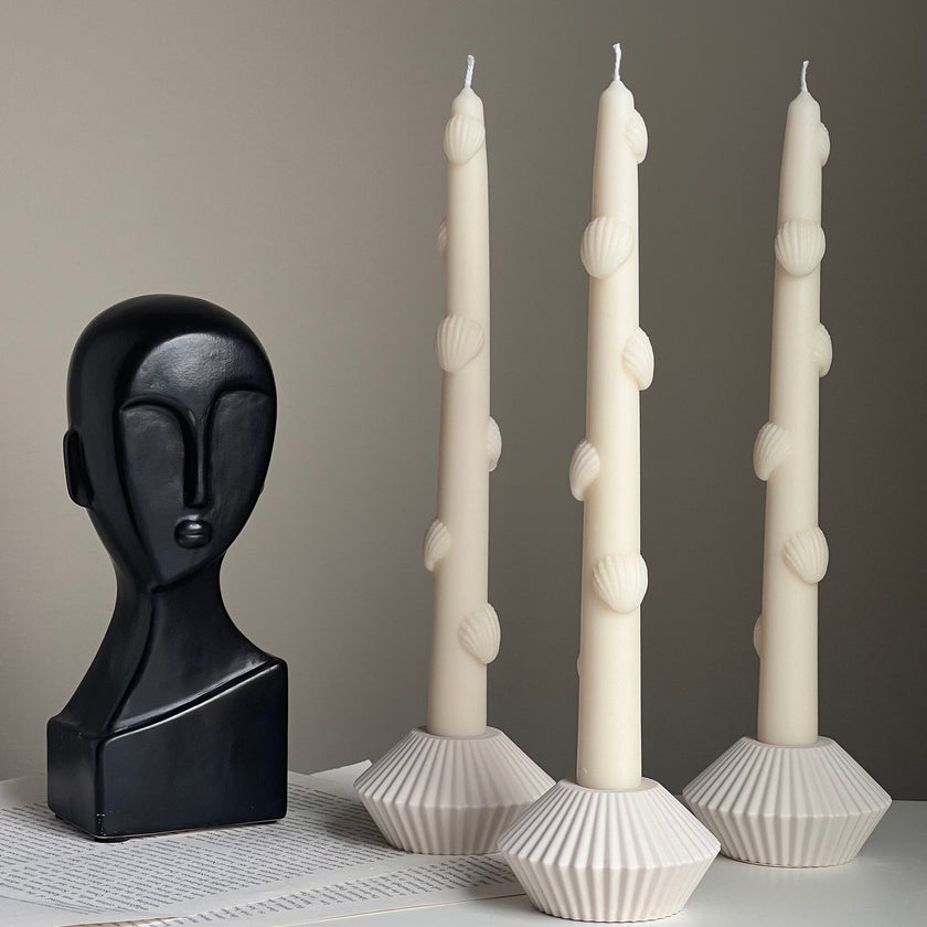Ribbed Jesmonite Taper Candle Holder: Minimalist Table Decor