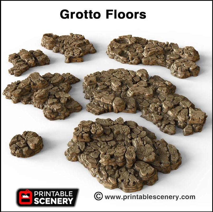 Grotto Floors - Printable Scenery | DnD | Clorehaven | Cave | Dungeon | Scene | Scatter | Wargaming | Terrain | Pathfinder | 28mm 15mm 32mm