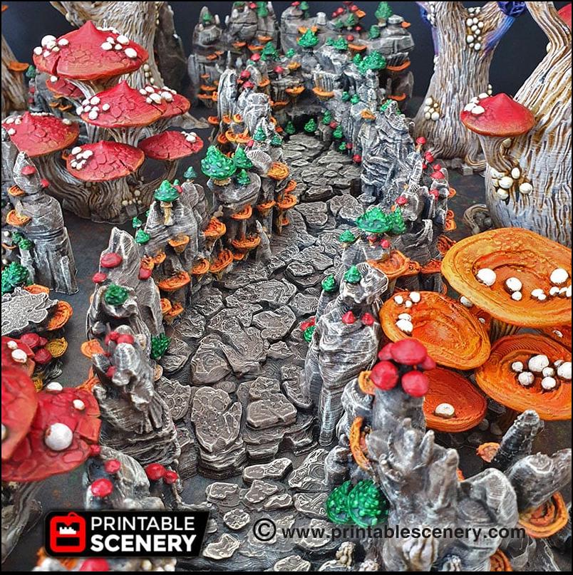 Mushroom Grotto Tunnels - Printable Scenery | DnD | Cave | Dungeon | Scene | Scatter Terrain | Wargaming | Pathfinder | 28mm 15mm 32mm