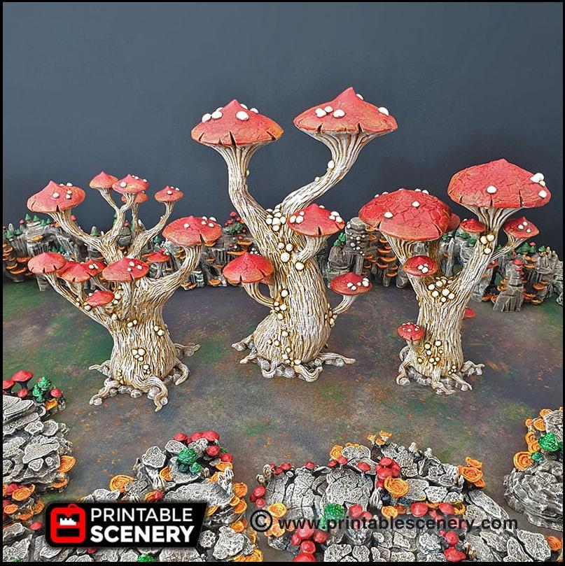 Magic Mushrooms Tree Set - Printable Scenery | DnD | Cave | Swamp | Trees | Scatter Terrain | Wargaming | Goblin Grotto | 28mm 15mm 32mm